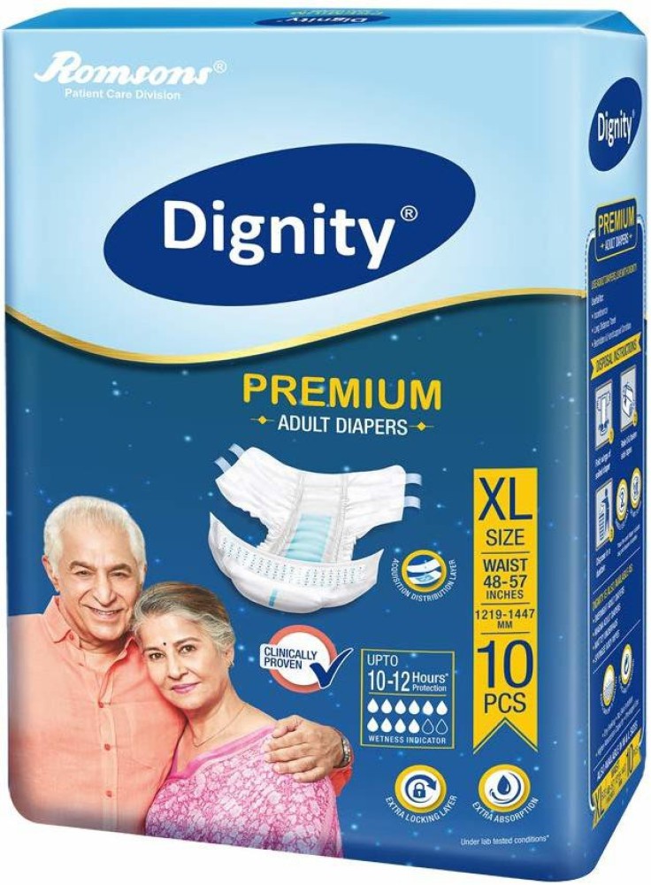 ROMSONS DIGNITY Premium Adult Diaper Unisex Extra Large (10 Pcs/Pack),  Waist - 48”- 57” Adult Diapers - XL - Buy 60 ROMSONS DIGNITY Adult Diapers