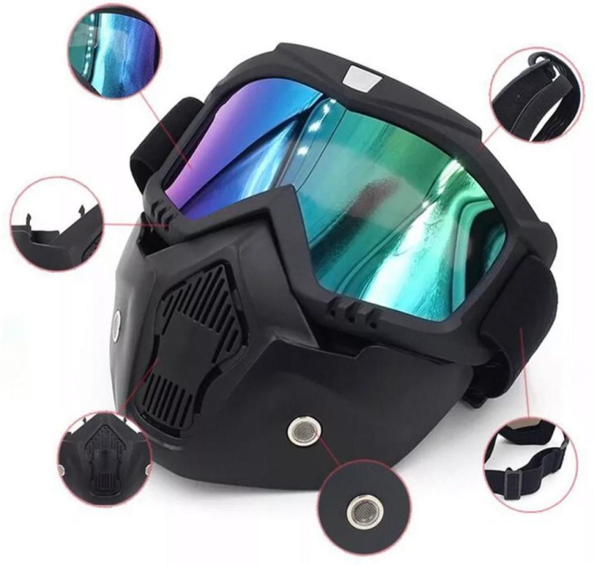 BIKER SHOPPEE Motocross Bike Riding Goggles Glasses Face Dust Mask With  Detachable Motorcycle Oculos Gafas And Mouth Filter For Open Face Vintage  Helmets Welding, Blowtorch Safety Goggle Price in India - Buy