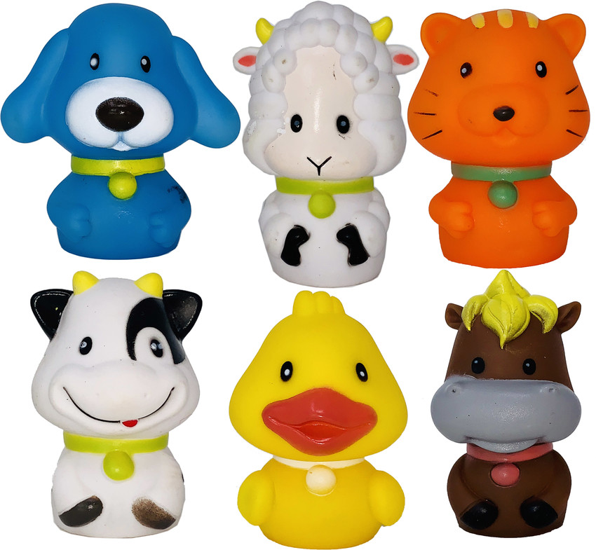 Miniature Mart Pack of 6 Rubber Squeezable Animal Family Chu Chu