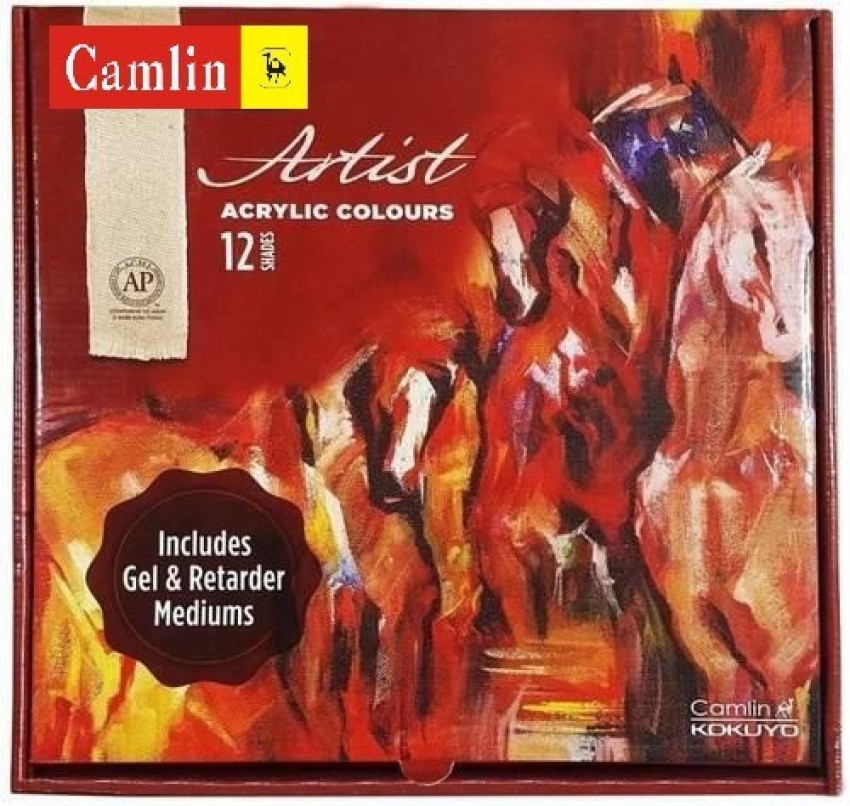 Camlin Artist Acrylic Colours 40 ml - 12 Shades -12 Colour, 2  Medium(Gel & Retarder Medium) Features: Multi Surface Usage - Acrylic  colours