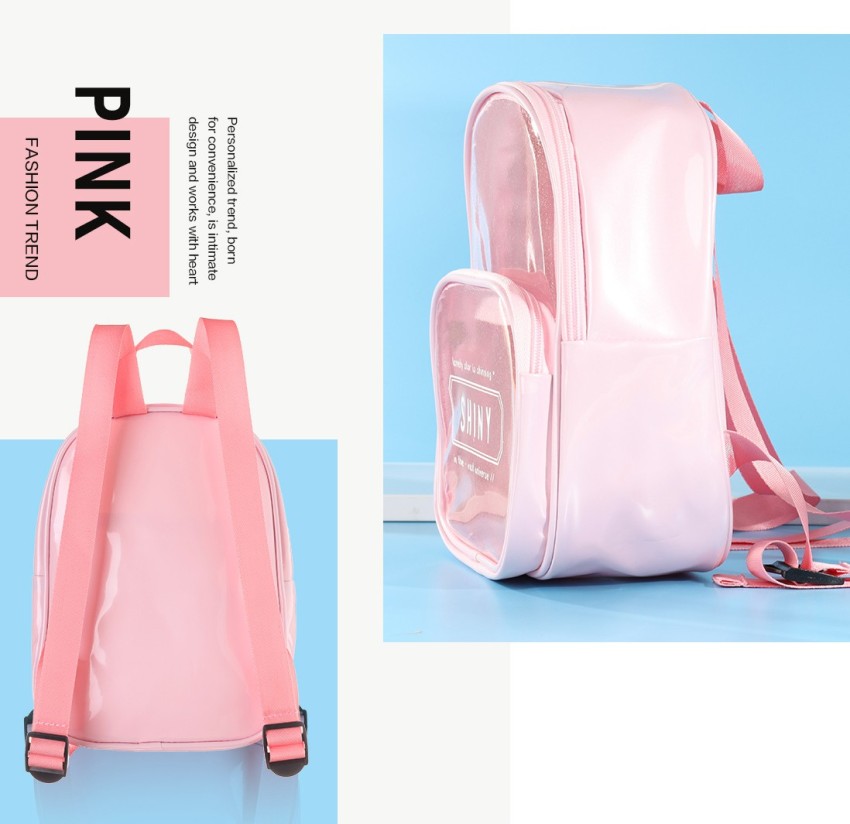 MINISO Backpack See Through Zipper Trendy Fashionable  Stylish Bag for Women Girls, Pink Backpack - Backpack