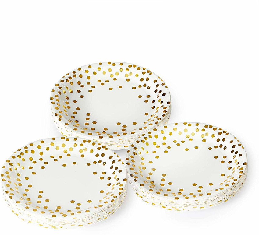 White and gold polka cheap dot paper plates