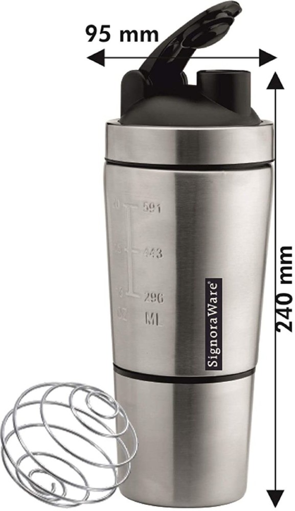 Signoraware Charger Shaker Bottle Stainless Steel, Set of 1, 500 ml, Silver