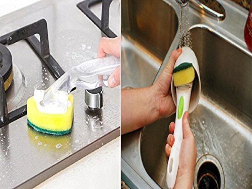 2pcs Emery Sponge Kitchen Pot Brush with Handle, Rust Cleaning Tool Sink  Pot Dish Scrubber Bathroom Decontamination Cleaning Brush (A)