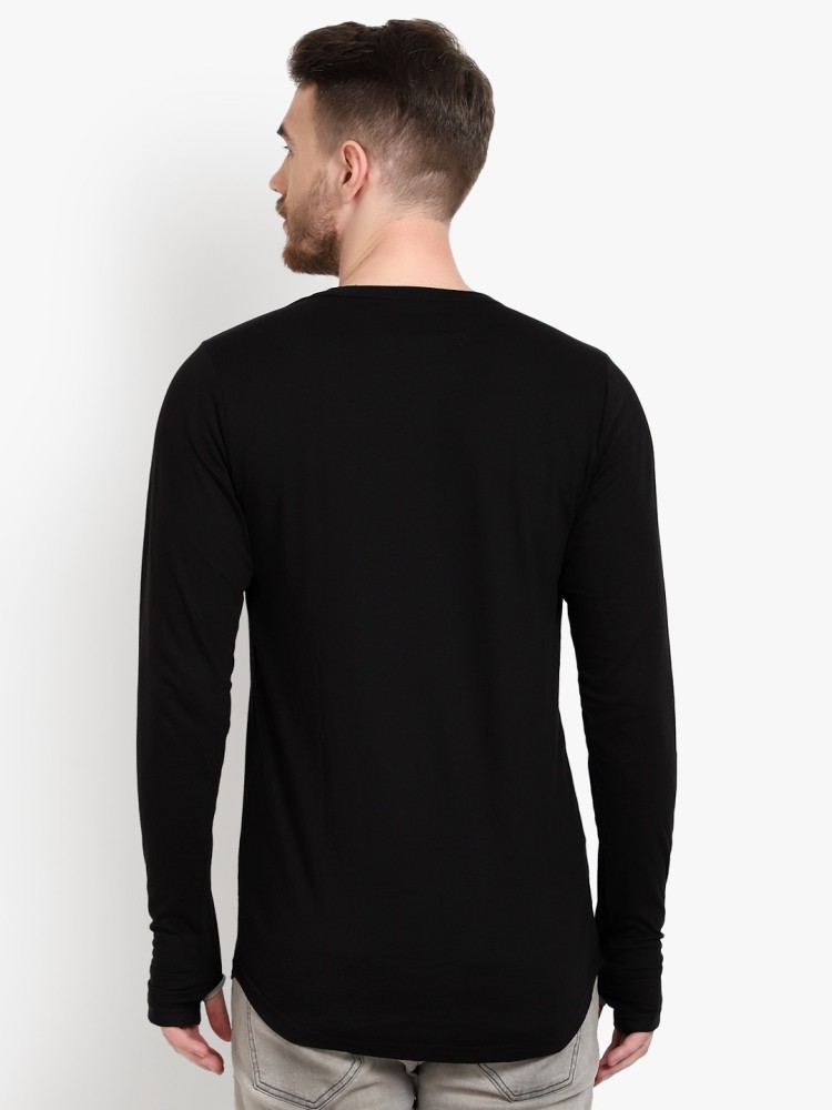 Pause Black Solid Cotton Cowl Neck Slim Fit Full Sleeve Mens