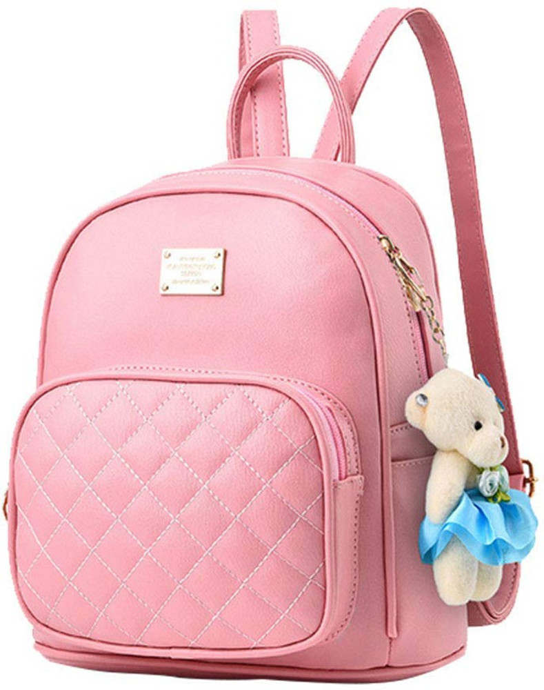 cozyheart PU Leather Stylish High Quality Baby Pink Color Women s Backpack with Teddy Keychain Women s and Girls College Office Bag Casual Backpack 11 L Backpack Baby Pink Price in India Flipkart