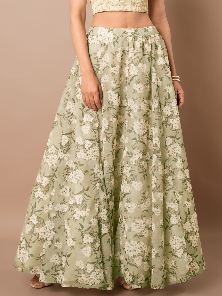 indya Floral Print Women Regular Green Skirt