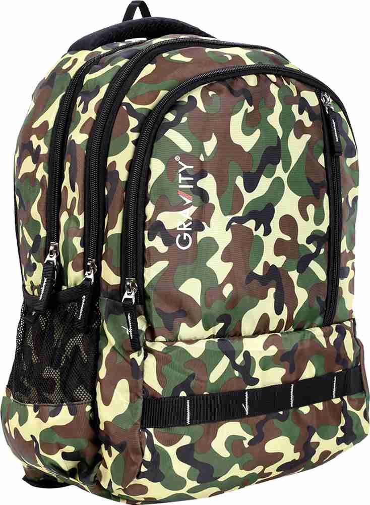 GRAVITY Army Look 18 inch School Backpack Bag for Kids Boys Girls Age 4 Years and above Water repellent Waterproof Backpack
