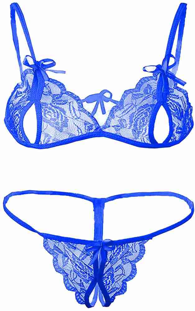 Duggo Women Sexy Lingerie Set Satin Bow Tie 2 Piece Bra and Panty Sets