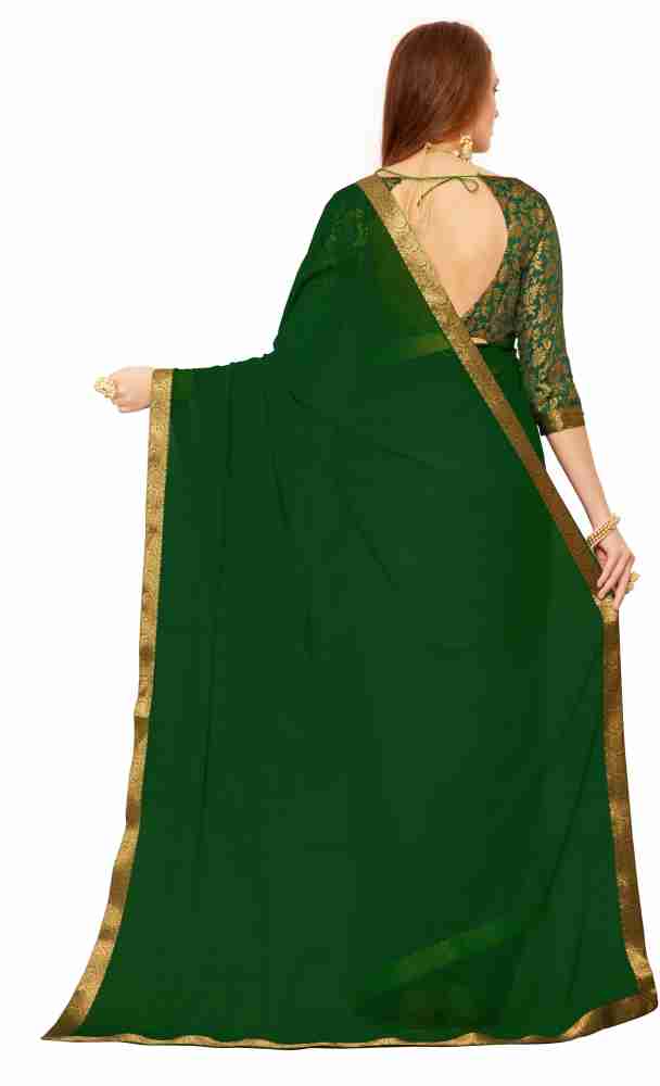 Buy Aksharam Solid/Plain Bollywood Chiffon Dark Green Sarees