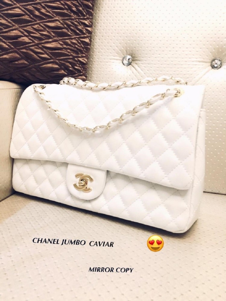 Chanel White Sling Bag Jumbo Caviar Quilted Flapover Sling HandBag For Women 13*8*5 Inch White - Price India | Flipkart.com