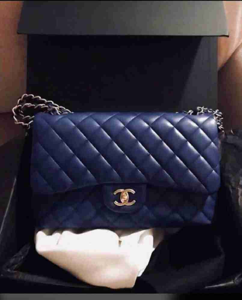 Chanel Blue Sling Bag Jumbo Caviar Quilted Flapover Sling HandBag For Women 13 8 5 Inch Dark Blue Price in India Flipkart
