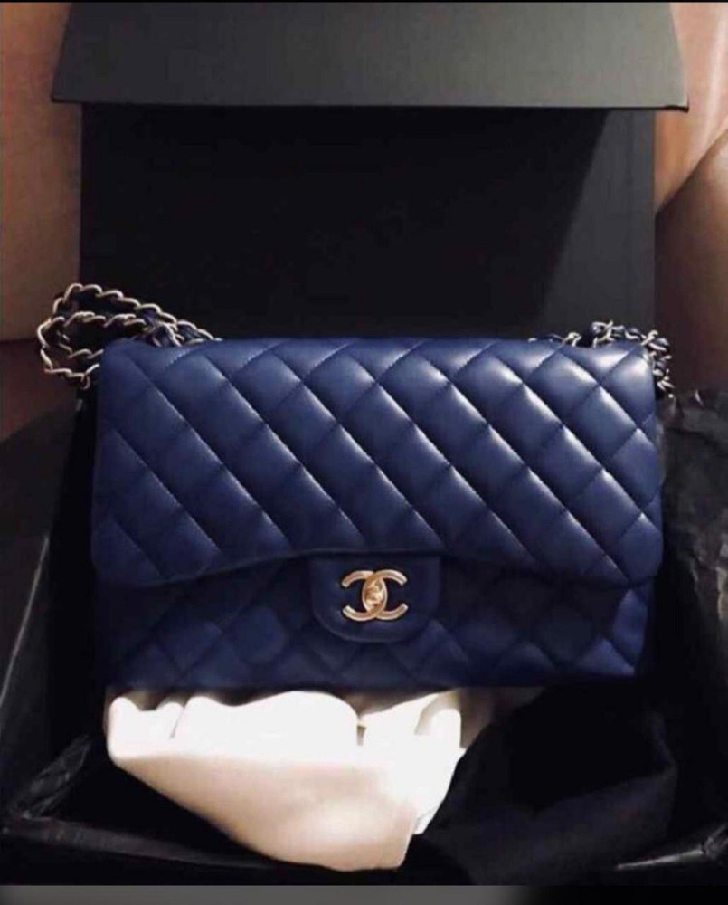 Chanel Blue Sling Bag Jumbo Caviar Quilted Flapover Sling HandBag