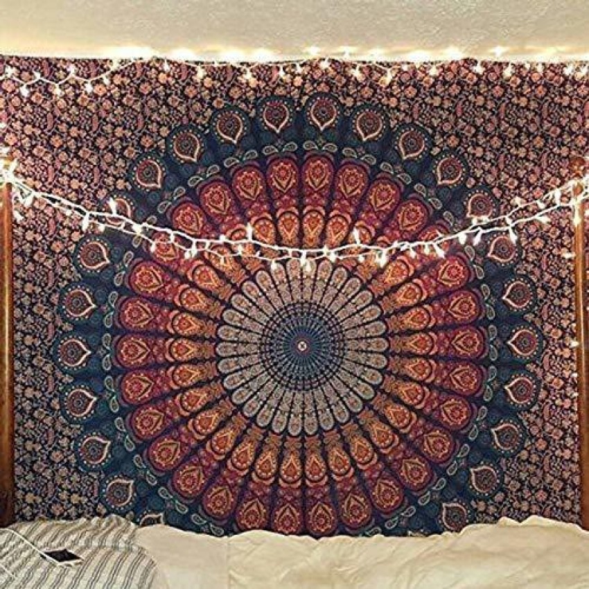 Wall Hanging Tapestry Colorful Hippie Bohemian Peacock Mandala Wall Art  Hanging for Home Bedroom Living Room Dorm Décor 50*60 Inches 