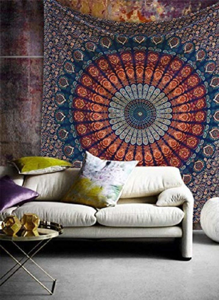 D K Lifestyles Bohemian Mandala Peacock Wing Wall Hanging Bedsheet Bedcover  Room Dorm Decoration (Size 84 x 54 inches) Tapestry Price in India - Buy D  K Lifestyles Bohemian Mandala Peacock Wing Wall Hanging Bedsheet Bedcover  Room Dorm