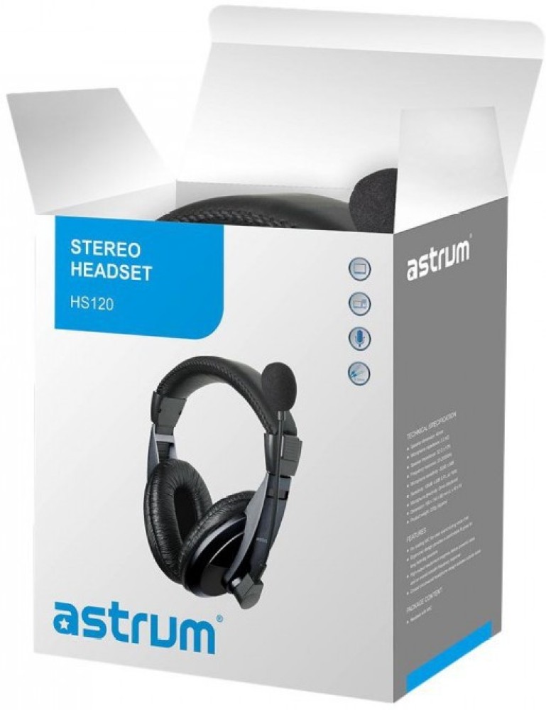 ASTRUM HS120 Large Stereo Headphones Mic Large Cup Black Wired