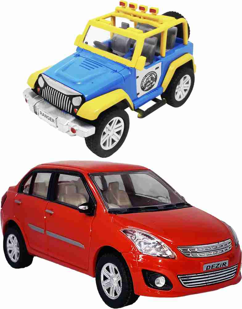 Miniature Mart Set Of 2 Small Size Made Of Plastic Indian Vehicle Miniature models Ranger Adventure Mini jeep Sedan Small Dizer Car Toy Mini Models With Pull Back Go Mini