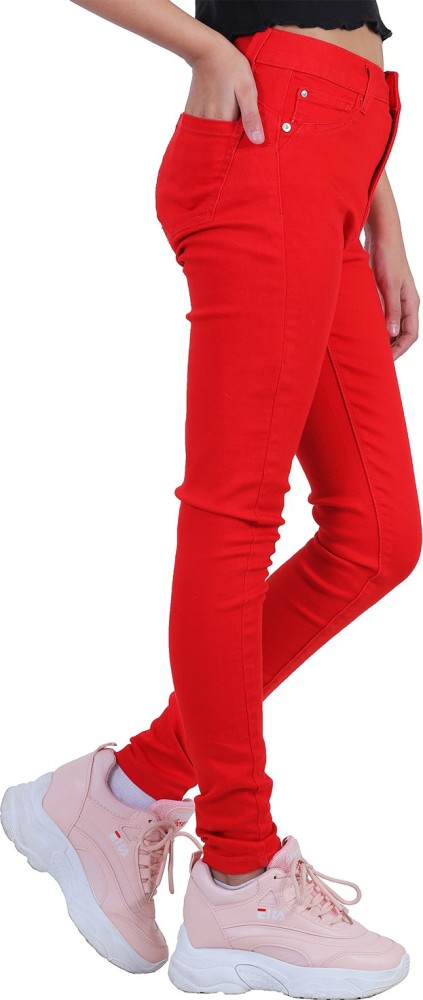 Girls red shop skinny jeans