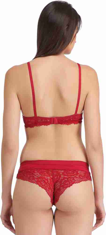 Buy StyFun Women Red Solid Cotton Blend Single Bra & Panty Set