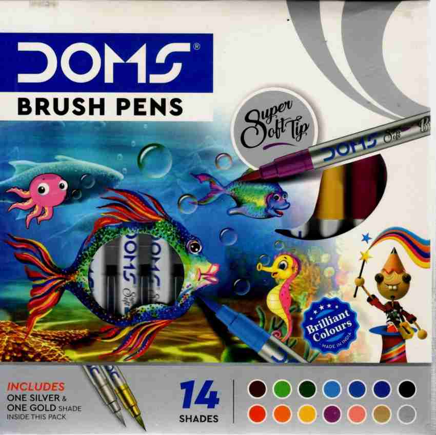 DOMS 14 Shades Brush Pen Box Pack Brush Tip Nib Sketch Pens  - Brush Pen