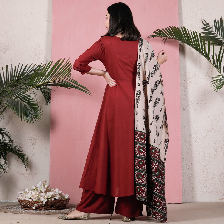 RUSTORANGE Floral Print Kurta Palazzo Dupatta Set Buy