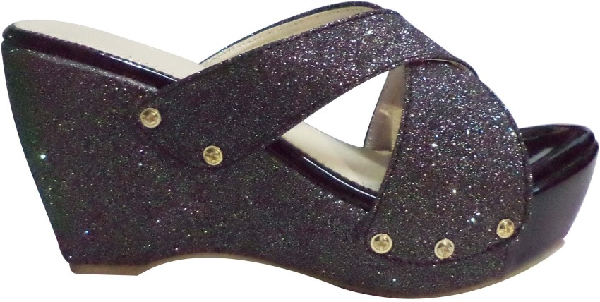 Top 80+ black glitter wedge sandals - dedaotaonec