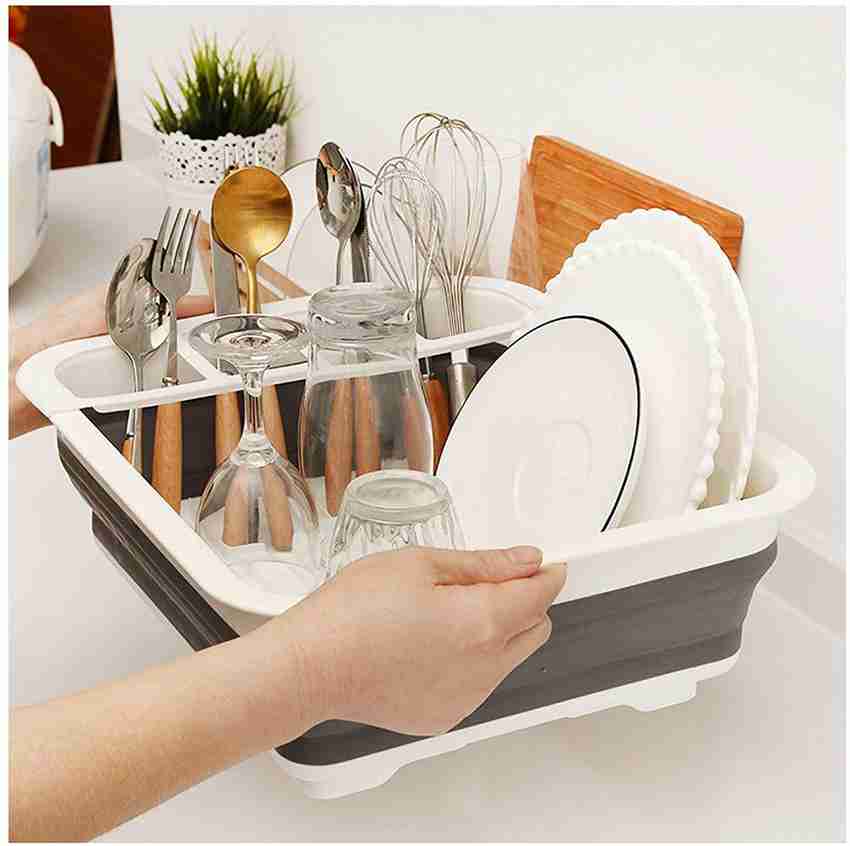 TOPHAVEN Dish Drainer Kitchen Rack Plastic Drain Sink Storage