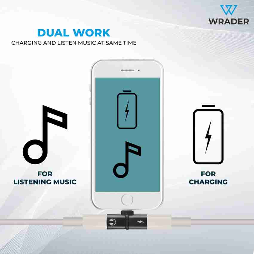 WRADER Black Dual Lightning Headphone Charger Adapter
