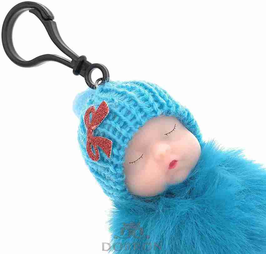 Cute Sleeping Baby Design Fluffy Faux Fur Pom Pom Keychain & Keyring for  Car Key/Ladies Bag/Purse / Suit case