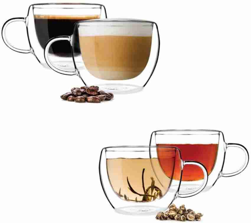 Double-Walled Coffee Cups Glasses Mugs - Set of 6 with Spoon Insulated Heat  Resistant Cup with Handle for Espresso Cappuccino Tea 