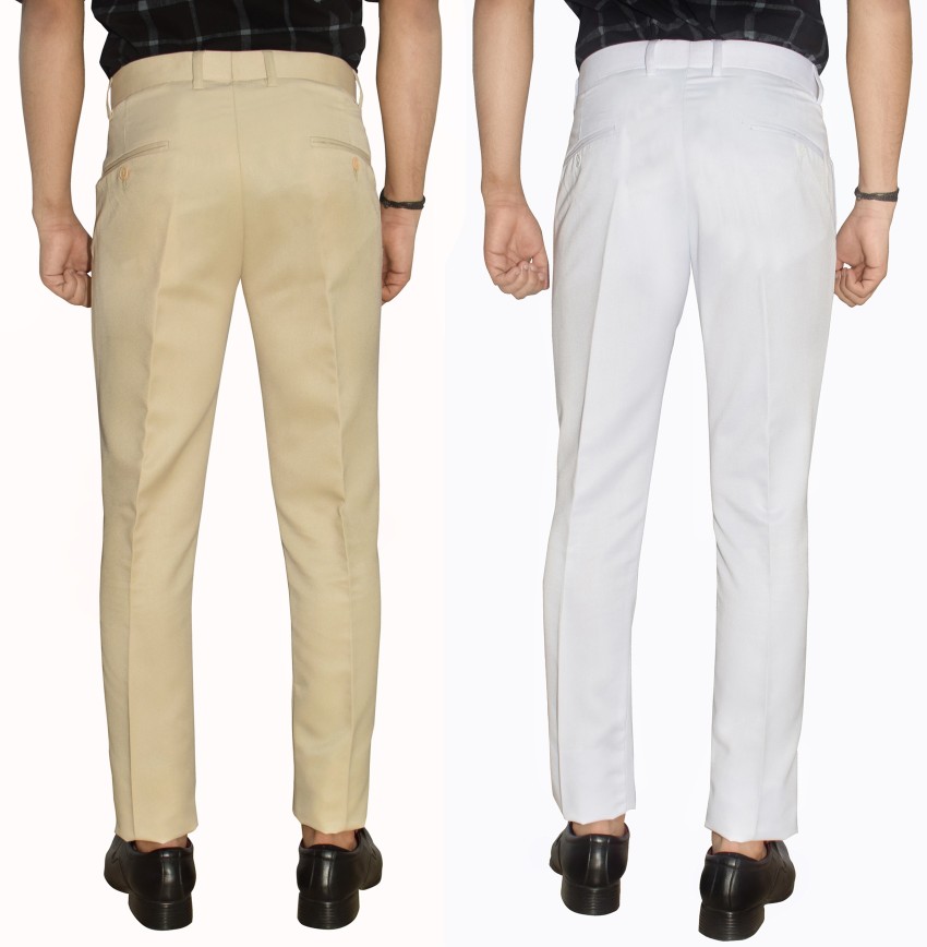 Kundan Slim Fit Men Beige, White Trousers - Buy Kundan Slim Fit