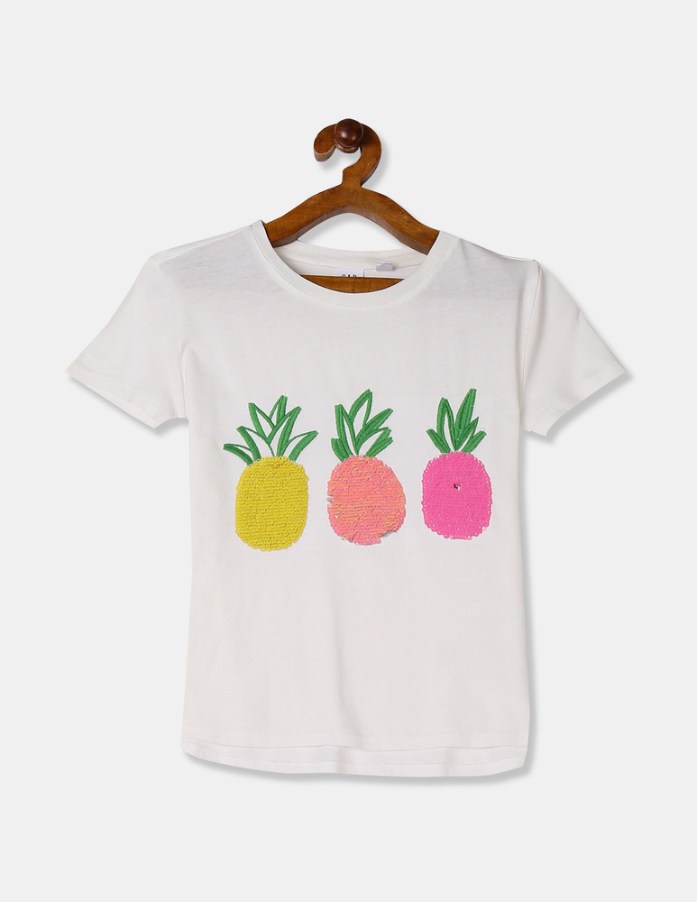 GAP Girls Embroidered Printed Pure Cotton T Shirt Flipkart