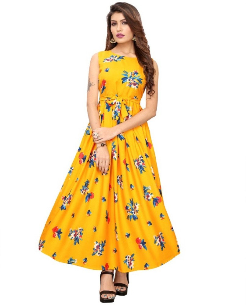 WWFashion Women Gown Yellow Dress - Buy WWFashion Women Gown Yellow Dress  Online at Best Prices in India