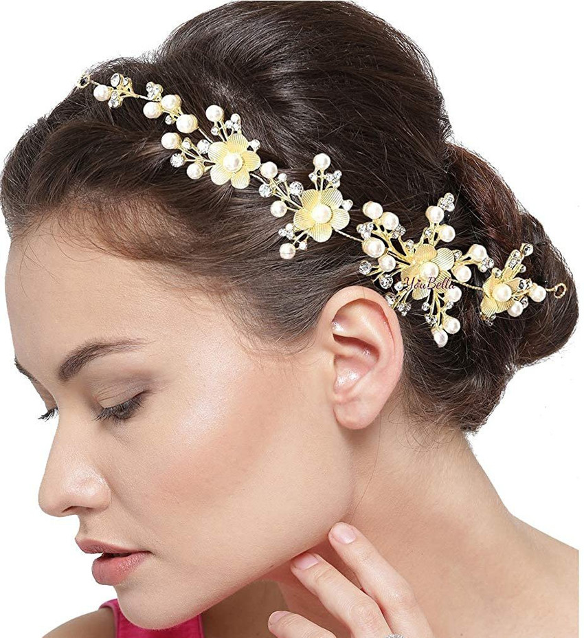 HNB23 Fashion Jewellery Floral Stone Hair Chain Clip with Pins