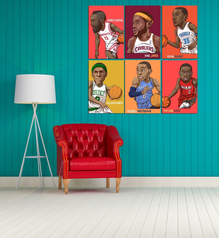 James harden,King James,Kevin Durant,Rajon Rondo,Russel Westbrook,Dwyane  Wade Basketball Poster ( Multicolour,12 X 18 Inch, Self Adhesive Vinyl) Set  Of 6 Paper Print - Sports posters in India - Buy art, film, design