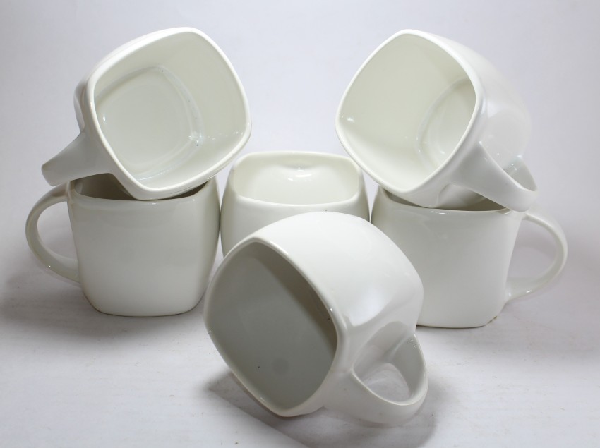 Designo Prints Pack of 6 Ceramic Plain white square shape cup set