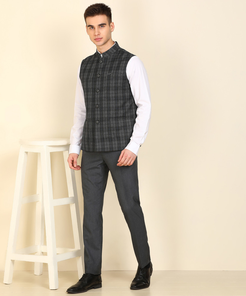 COLORPLUS Sleeveless Checkered Men Single Breasted Jacket Buy