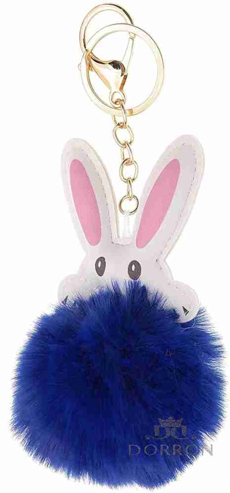 DORRON iAccessories Fluffy Faux Fur Soft Bunny Pompom Key Ring Keychain for  Girls Bag Scooty Bike Car Keys (Violet)