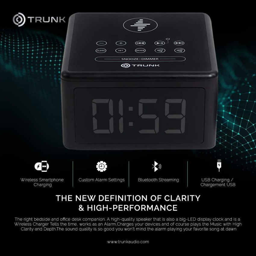 EZVALO 6 in 1 Digital Alarm Clock,Bedside Clock Radio with Fast Wireless  Charging 15W, Bluetooth Speaker,Dual Alarm for Heavy Sleepers,FM
