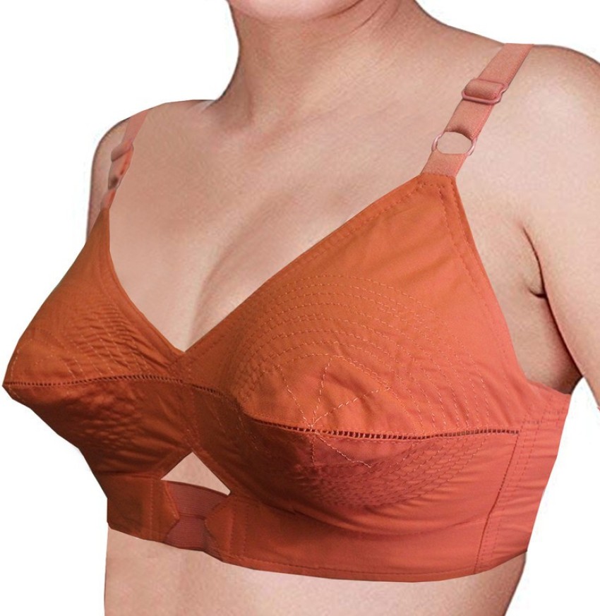 Buy Round Stitch Central Elastic Non-Padded Cotton Bra, (Size : 38 A) Cream  at