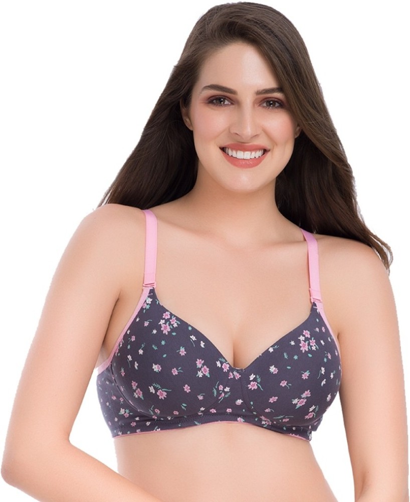Groversons Paris Beauty Padded & wirefree cotton t-shirt bra with 3/4  coverage in floral print (Grey) Women Full Coverage Heavily Padded Bra - Buy  Groversons Paris Beauty Padded & wirefree cotton t-shirt