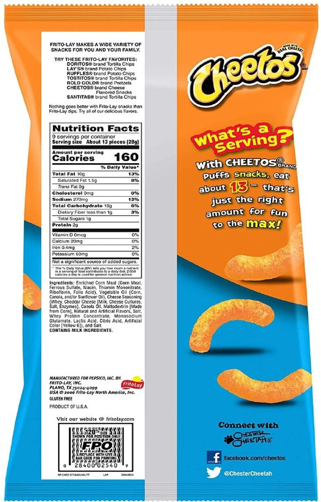 Calories in Cheetos Cheetos Puffs and Nutrition Facts