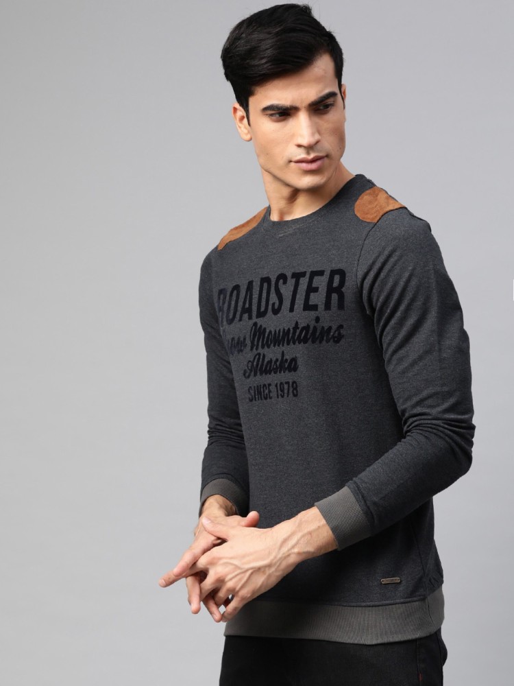 Buy Roadster Men Grey Melange Solid Round Neck T Shirt - Tshirts