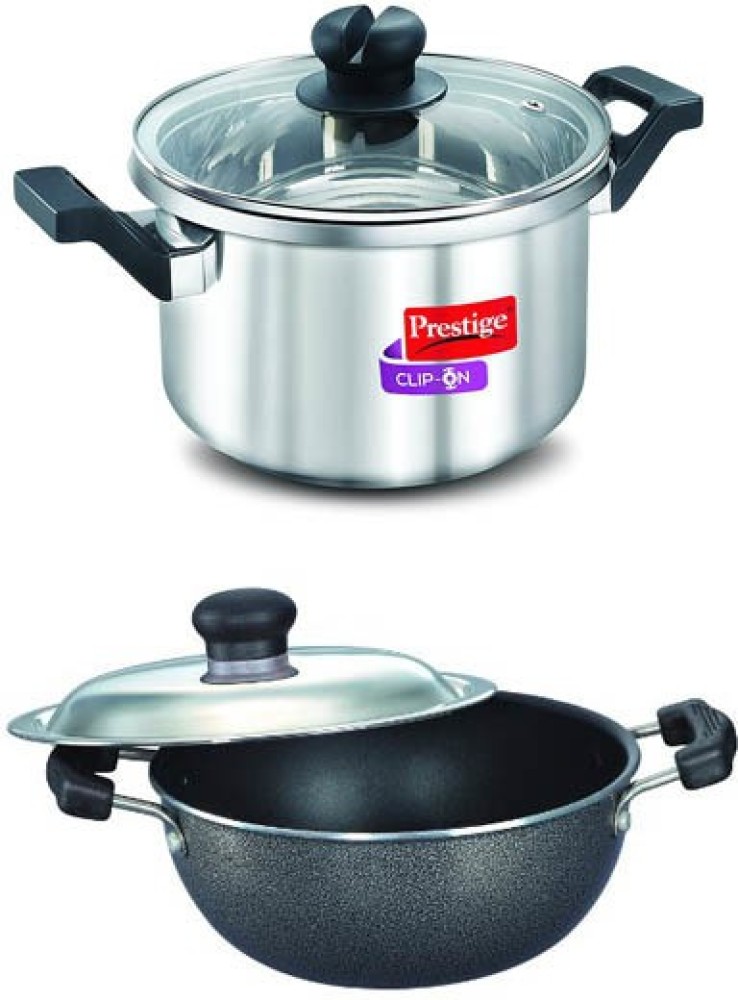 Prestige Clip On Steel Cooker 3 Ltr & Omega Select Plus Kadai