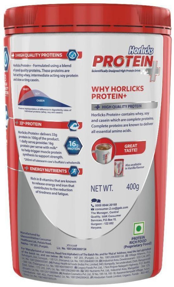 Horlicks Protein Plus Vanilla Protein Drink for Adults, 400g