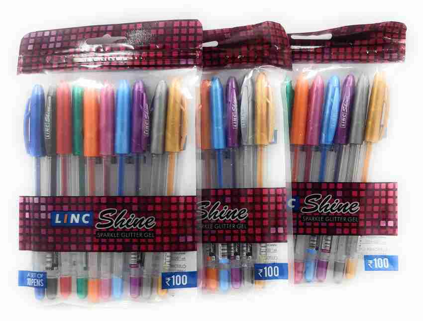 Linc Metallic Glitter Gel Pens, Sparkle Shine - Pack of 20 (10 Assorted Colors)