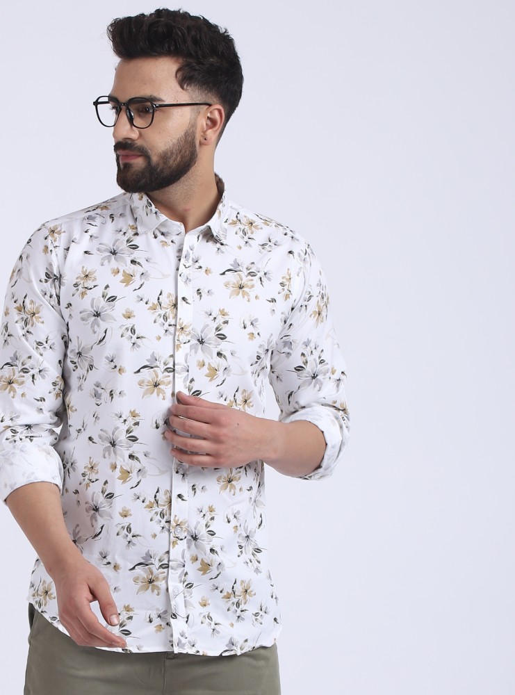 Vooting Style Men Floral Print Casual White Shirt - Buy Vooting