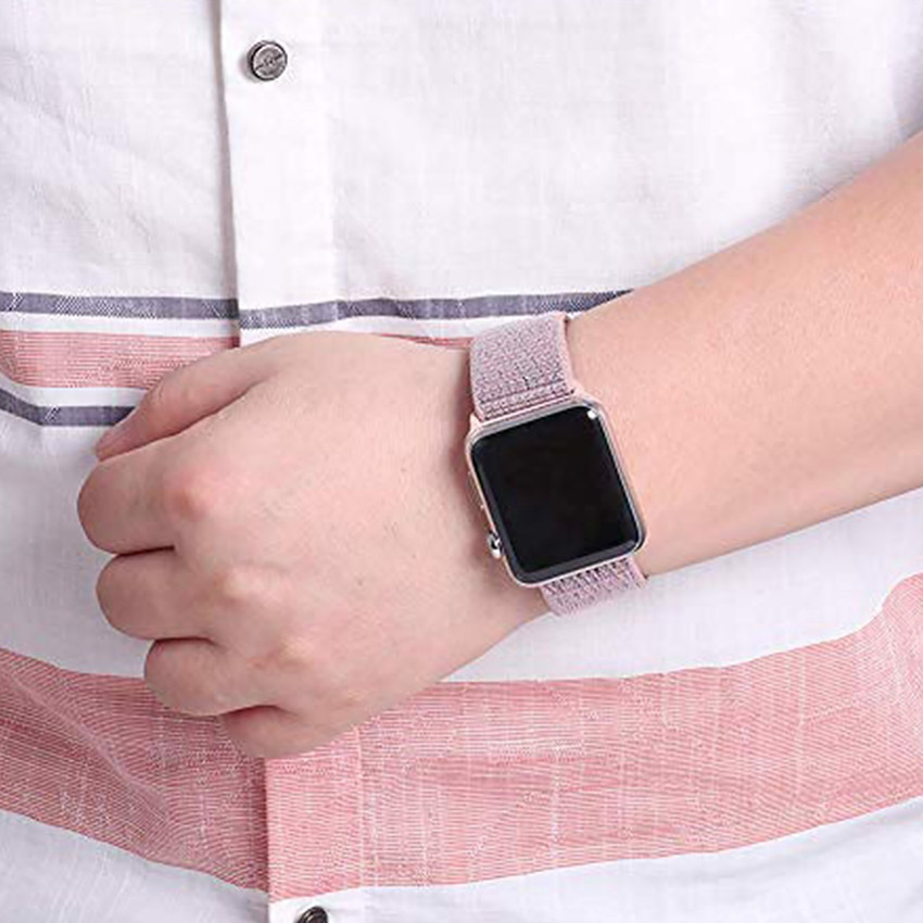 Silver apple watch with pink sand band sales
