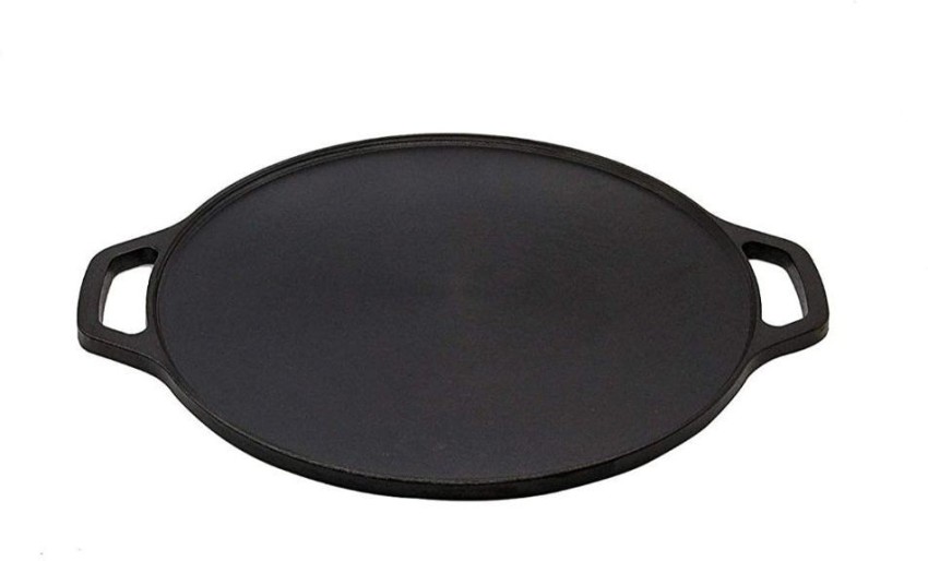 M&M-Meyer Pre-Seasoned Non-stick Cast Iron Flat Tawa, 24 cm, Black