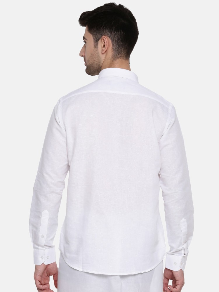 Mens Linen Cotton 7447 White Full Sleeves Shirt